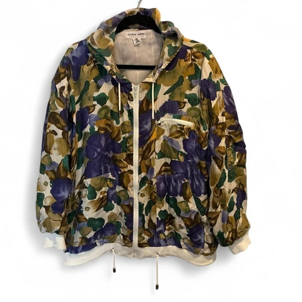 Vintage Carol Horn Workshop 100% Silk Floral Hooded Jacket‎